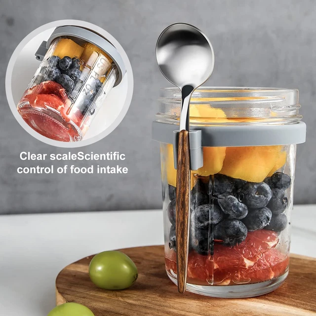 Overnight Oats Container Airtight Oatmeal Container with Lid and Spoon  Portable Overnight Oatmeal Cup with Measurement