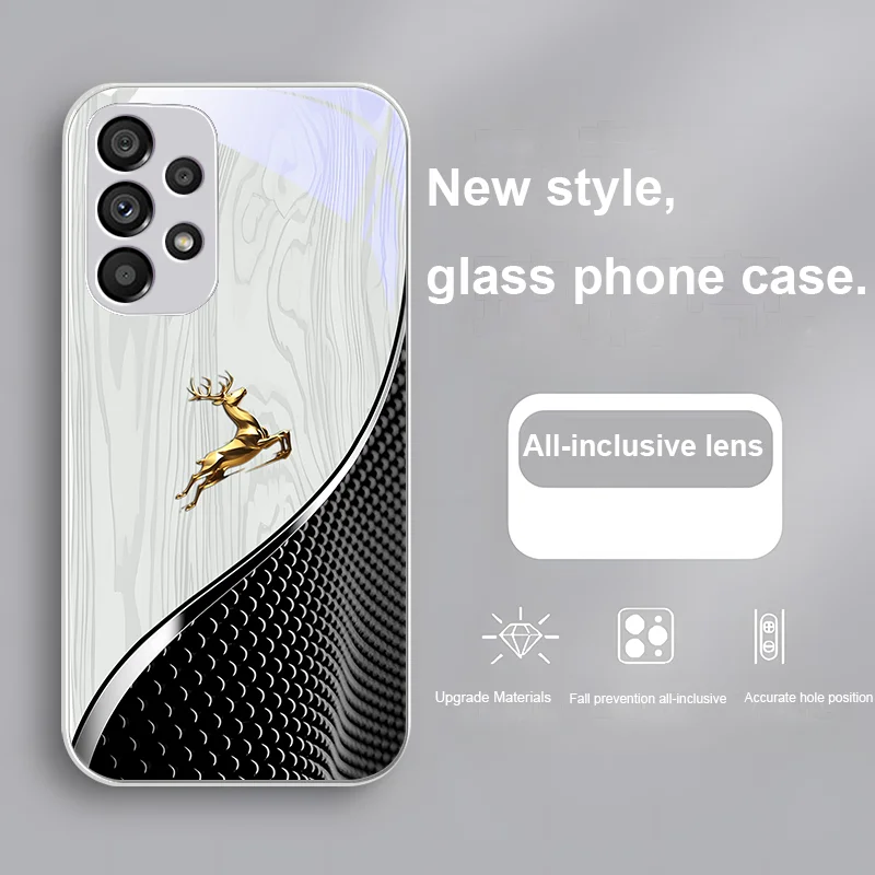 Elegant Wood Grain Deer Tempered Glass Phone Case