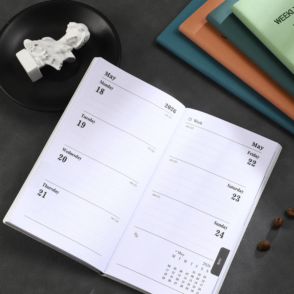 A6 size 2026 daily planner Morandi color leather calendar 64 sheets 128 page thin weekly calendar book 1pc