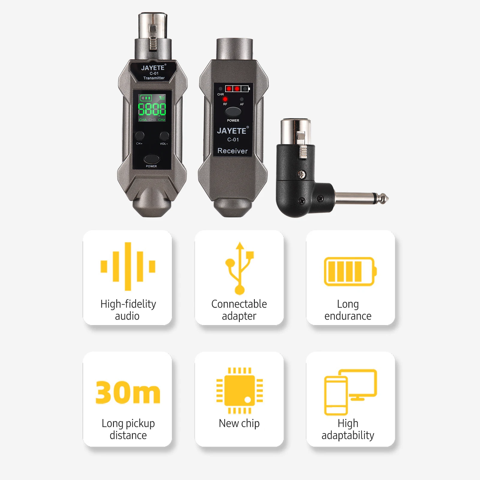 JAYETE C-01 UHF Microphone Converter Professional Wired to Wireless Micphone Transmitter Receiver Guitar Receiving Transmission