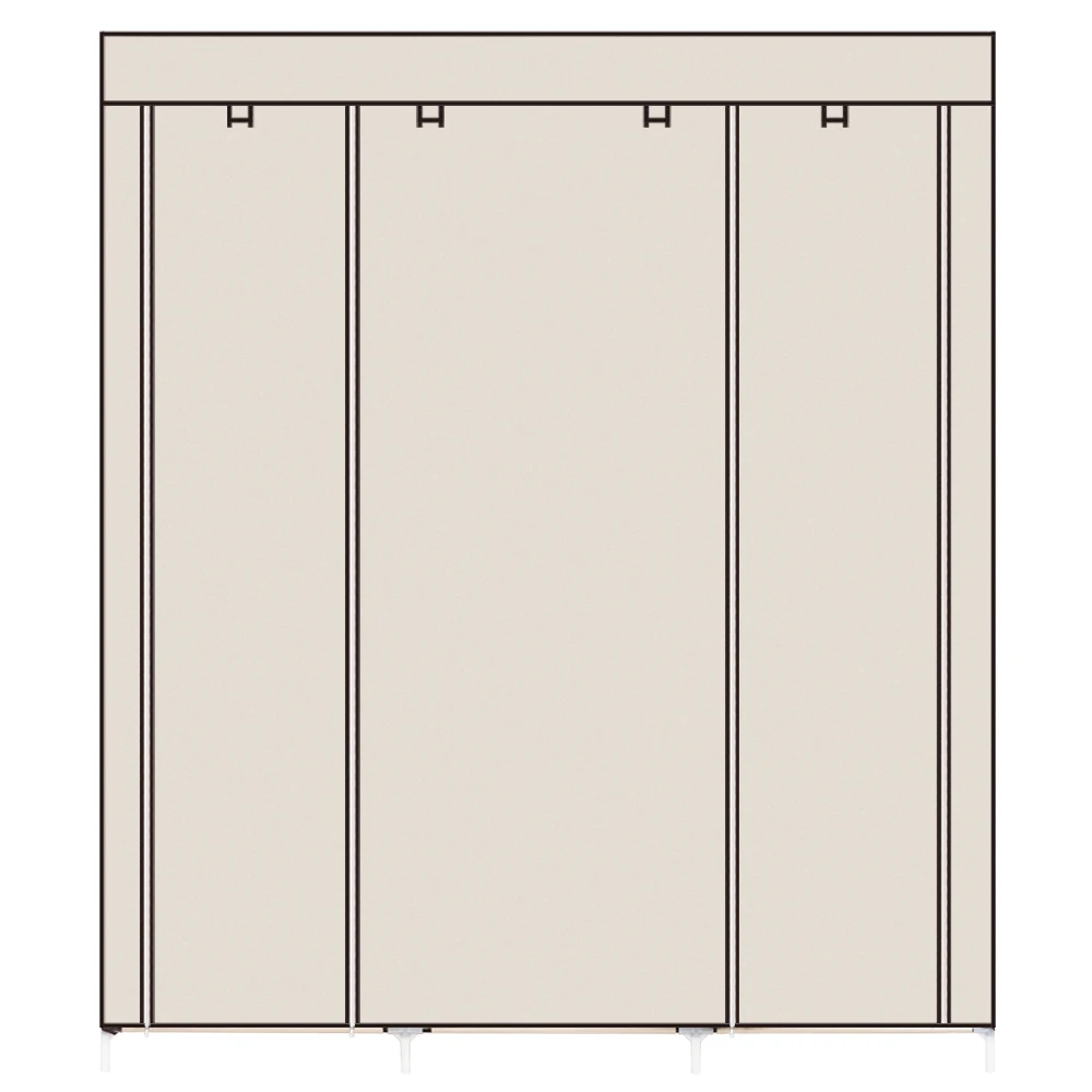 69" Portable Clothes Closet Non-Woven Fabric Wardrobe Double Rod Storage Organizer Beige 5