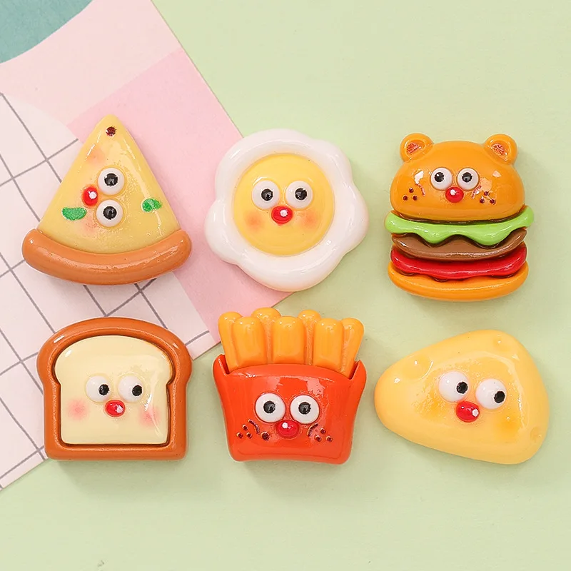 

20pcs Resin Pizza Flatback Cabochon Simulation Foods Scrapbook Craft DIY Accessory Decor Figurines Cute Hamburger Omelette Charm
