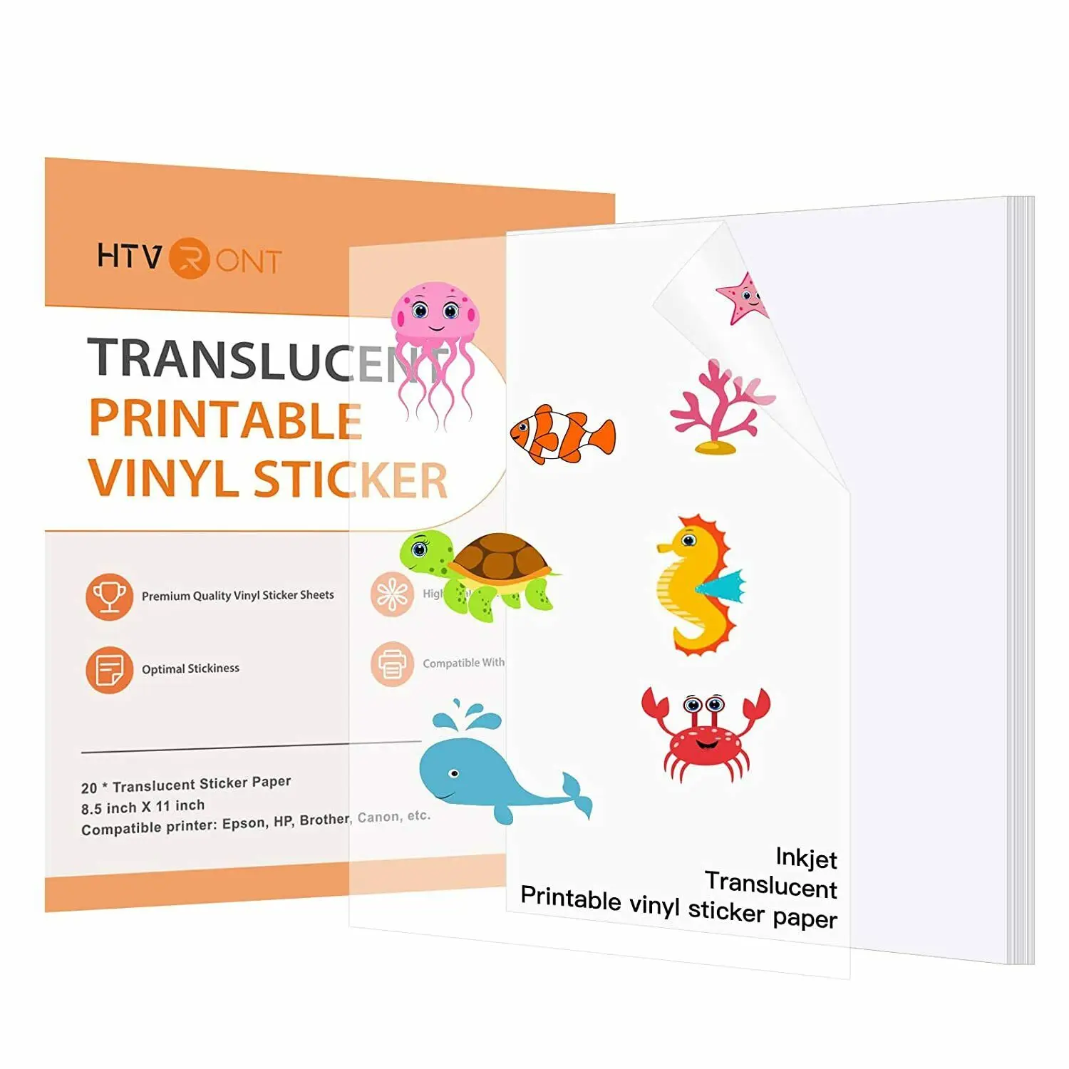 HTVRONT 20PCS Translucent A4 Printable Vinyl Sticker Paper Self-adhesive Copy Paper for Inkjet & Laser Printer DIY 8.5x11 Inch