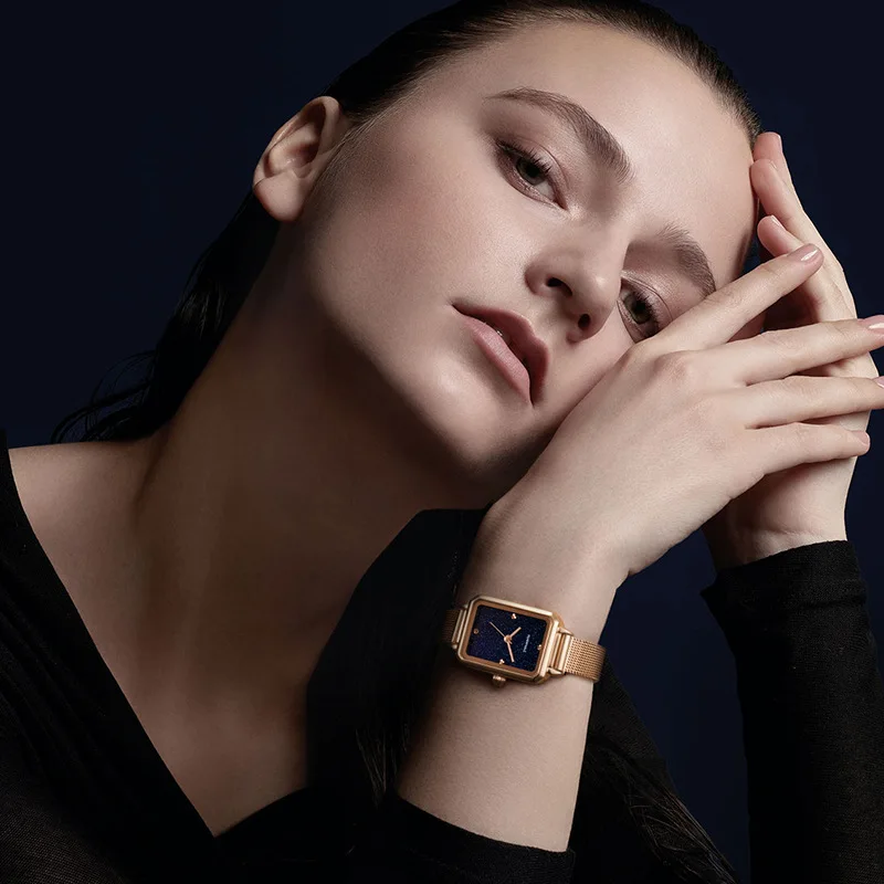 MARK FAIRWH watch women's fashion trend temperament diamond studded starry sky small square watch waterproof quartz