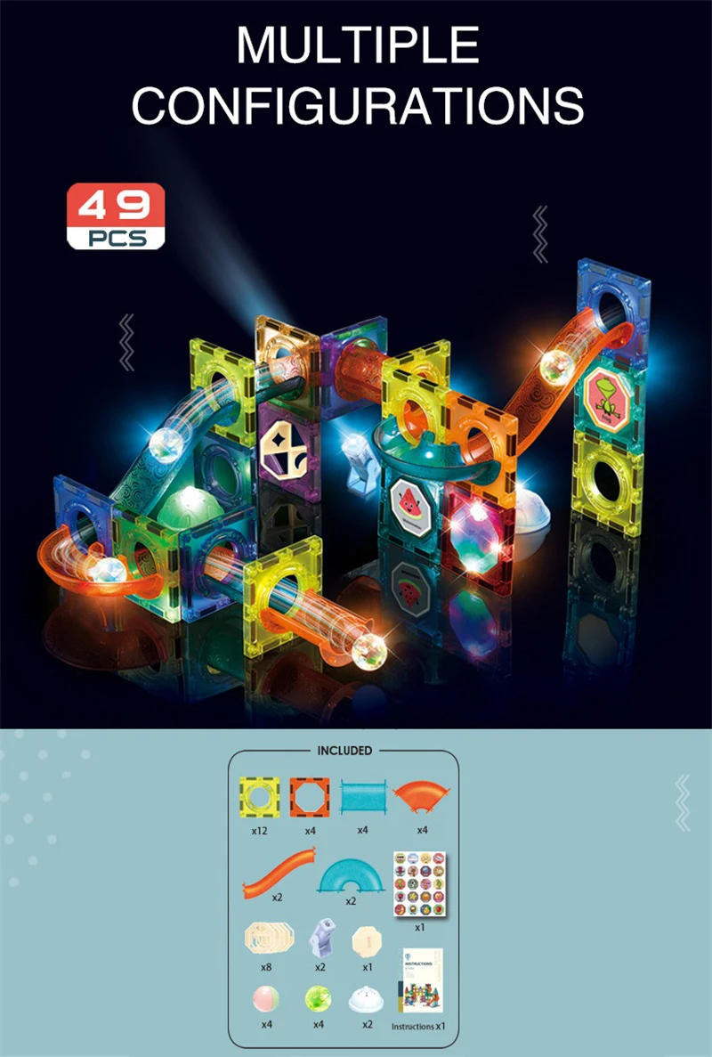 N?� 4097-Bloc De Construction Magn?�tique Pour Enfants, Jeu De Course De Billes, Briques 