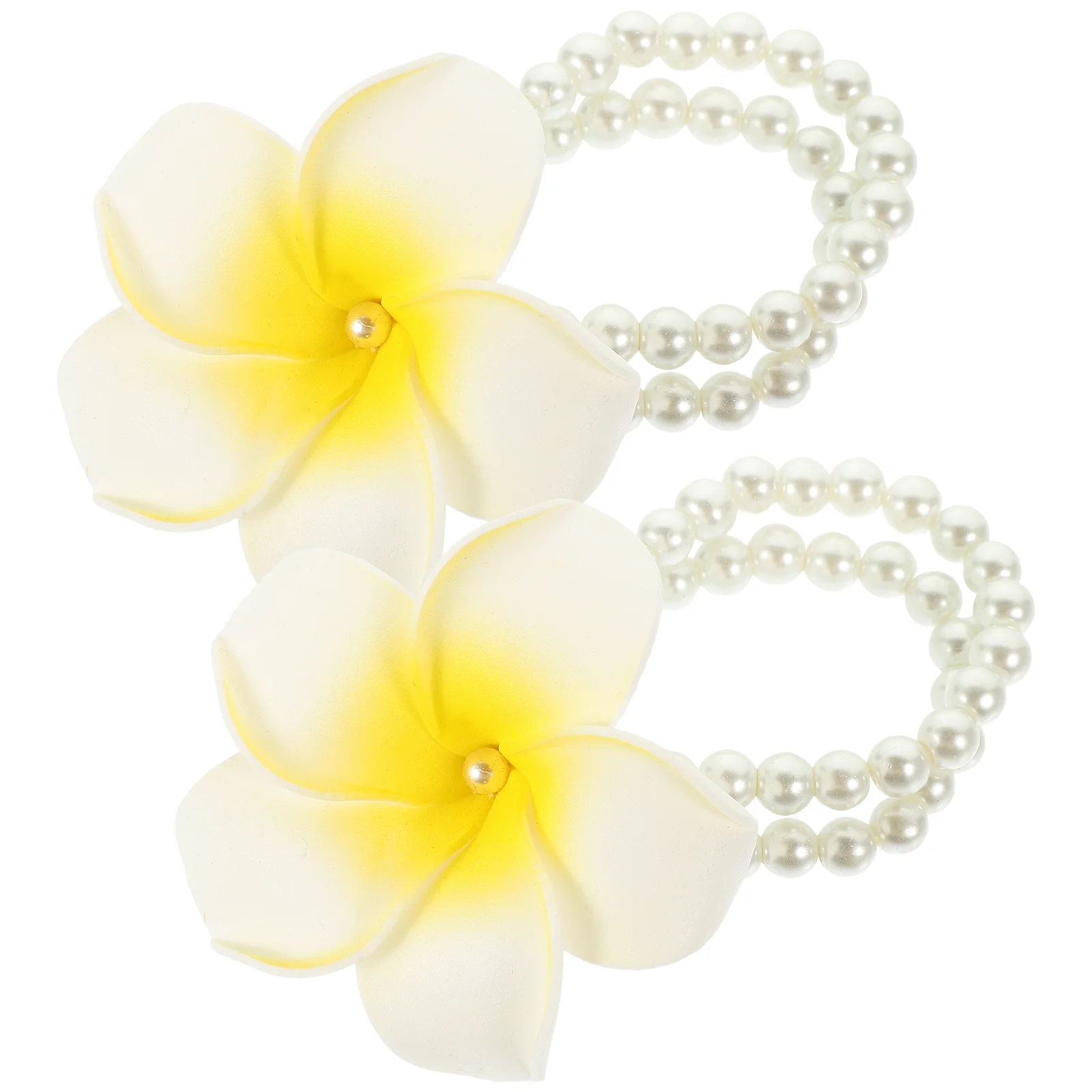 2 Pezzi Frangipani Bracciale Catena Di Perle Artificiale Plumeria Abbigliamento Donna Schiuma Festa Hawaiana