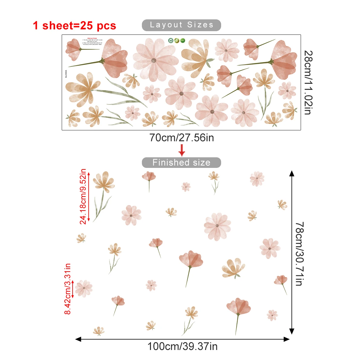 Boho Floral Wall Art Stickers - Eco-Friendly Removable Décor Murals for Bedroom & Living Room
