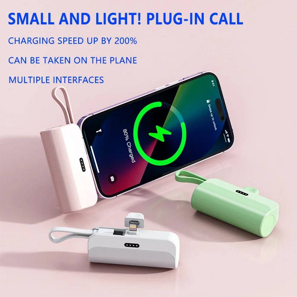 

Mini capsule large capacity plug charging treasure 5000 mA emergency portable universal pocket mobile power supply
