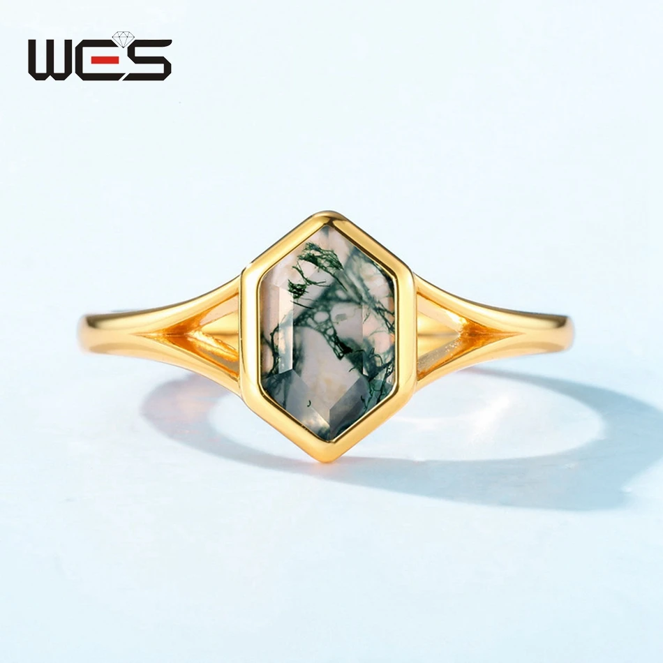 WES 925 Sterling Silver Moss Agate Ring for Woman Luxury Wedding Jewelry Gemstone 5*8mm Party Wedding Gifts Fine Jewelry Trendy WES 925 Sterling Silver Moss Agate Ring for Woman Luxury Wedding Jewelry Gemstone 5*8mm Party Wedding Gifts Fine Jewelry Trendy