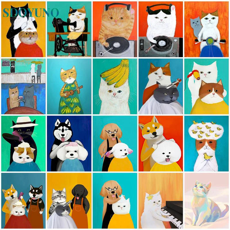

SDOYUNO 60x75cm Cat Oil Painting By Numbers Animal DIY Paint By Number On Canvas Frameless Digital HandPainting Home Decor
