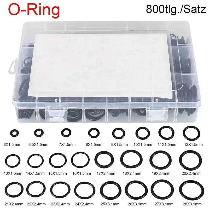 800pcs Black Rubber O Ring Sealing Gasket Washer Nitrile Rubber NBR For Automotive Repair Plumbing Assortment Boxed Kits