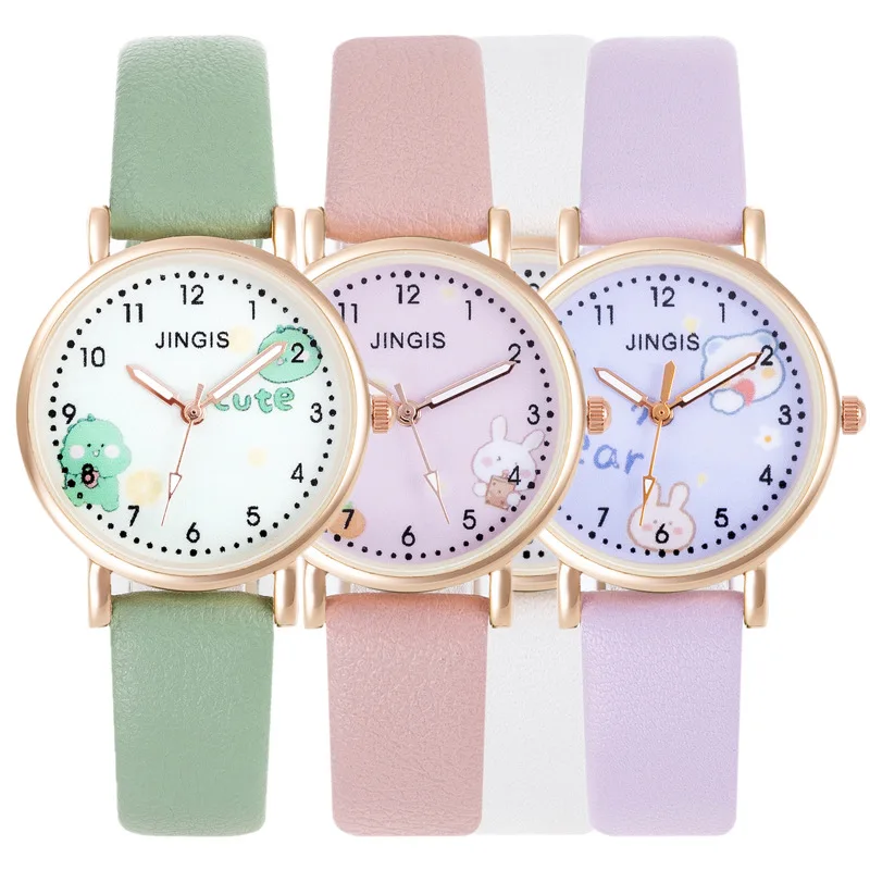 

2023 New Casual Girls Wristwatch Cute Leather Children's Watches Students Cartoon Pink Clock Gift Kids Watch relojes para niños