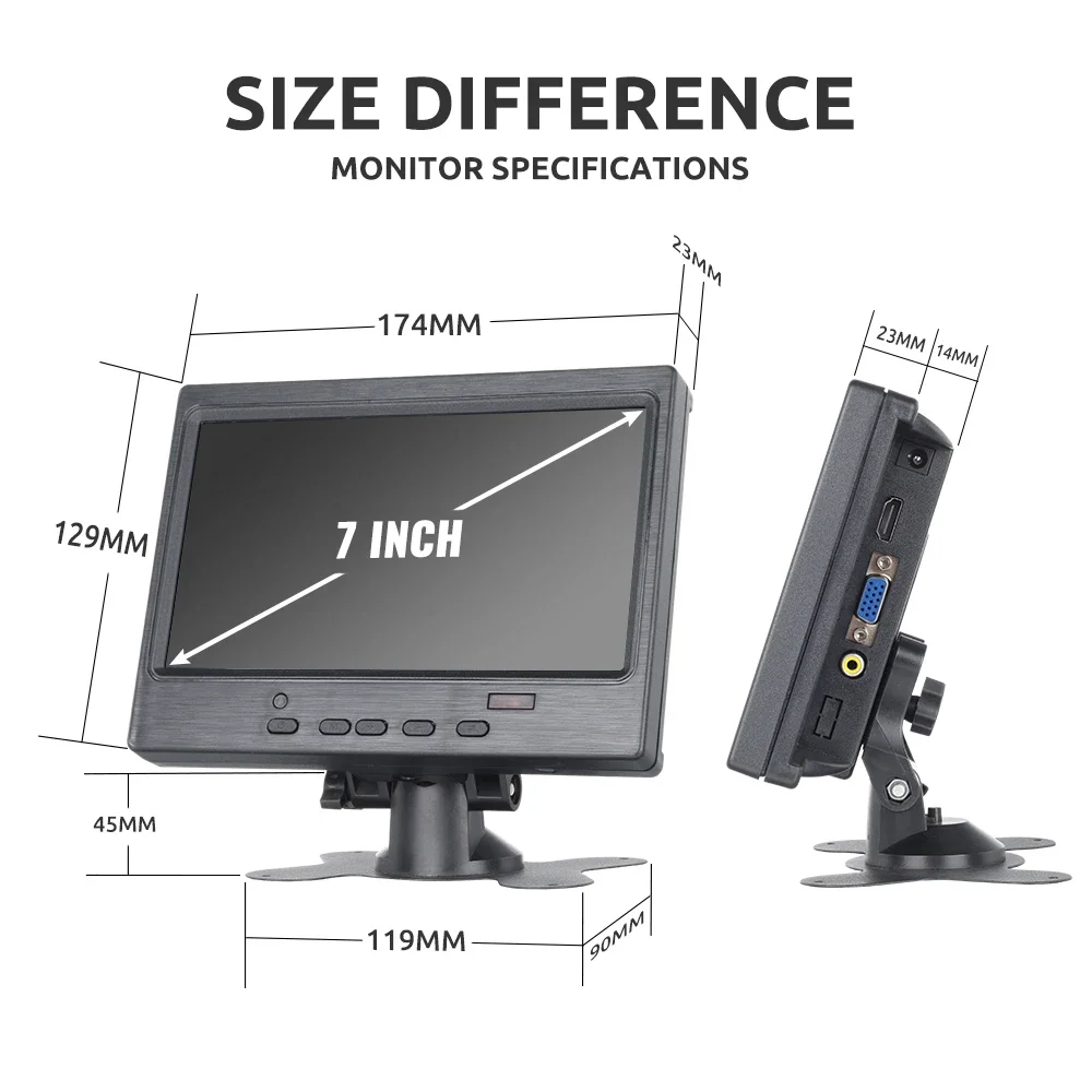 Car Display Monitor Display Car Parking Monitor 7 Inch Car HDMI Monitor for PC Backup Camera