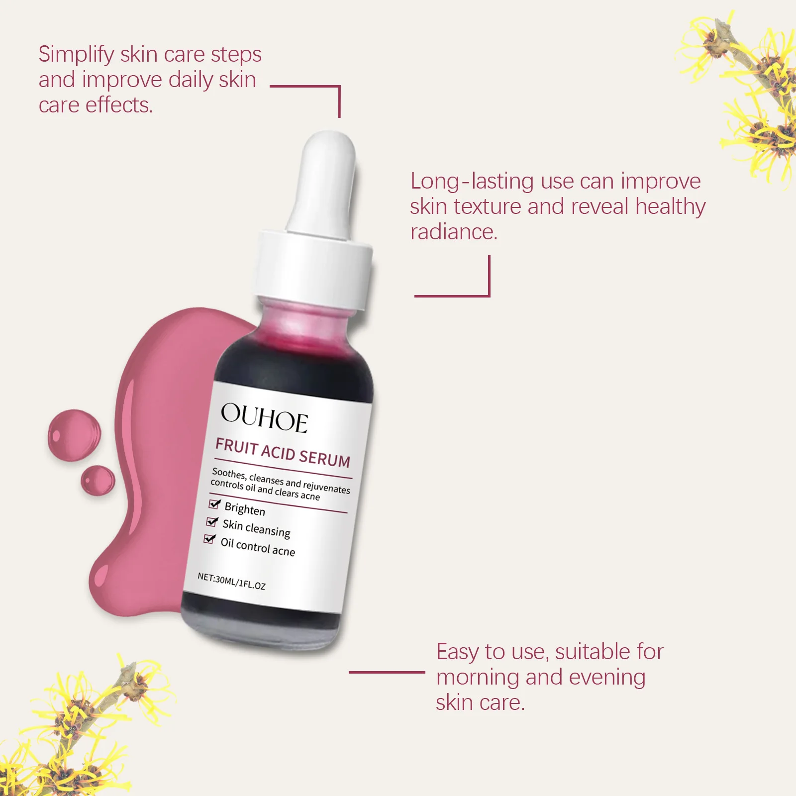 Pore Shrinking Serum Fruit Acid Exfoliating Skin Cleansing Repair Soothe Moisturizing Daily Oil Control Brightening Facial Serum 5