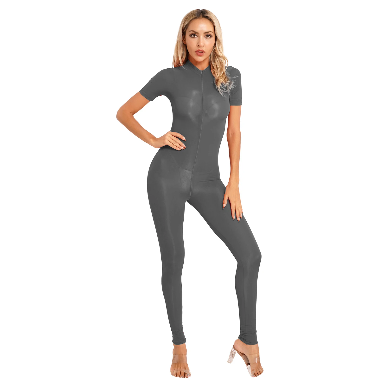 WomensZipperCrotchUnitardRompersLingerieOnePieceSemiSee