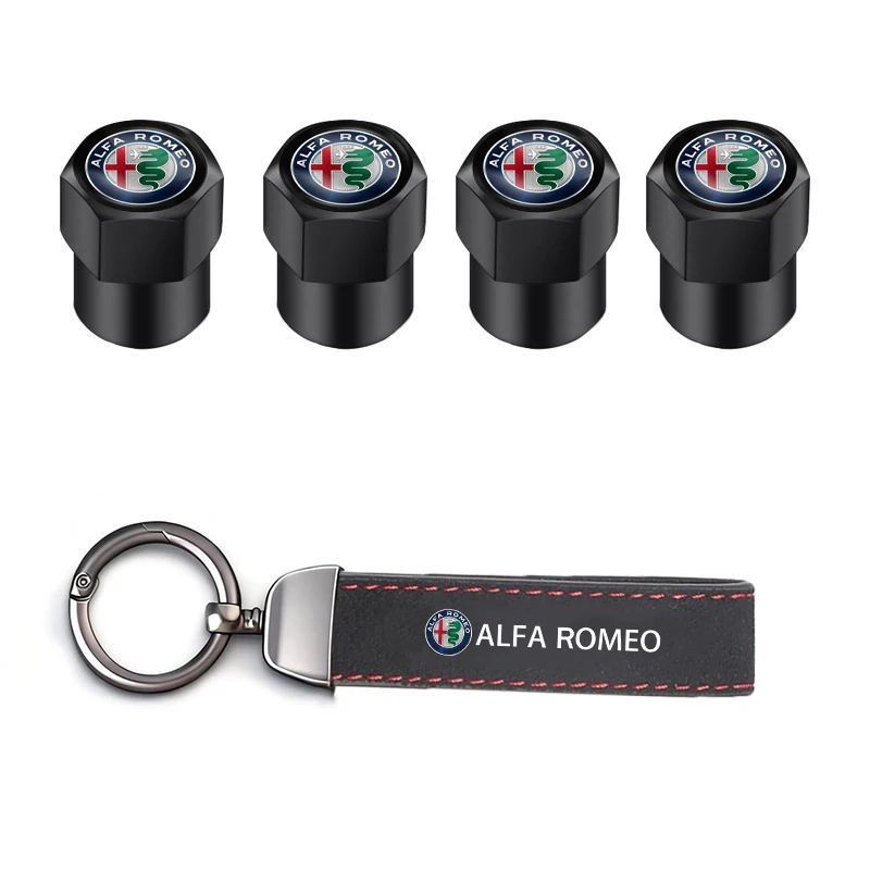 Sleek Car Tire Valve Caps and Keychain Set