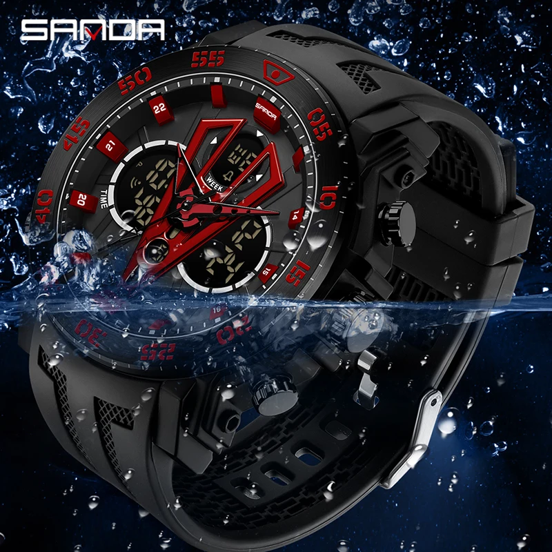SANDA Digital Watch Men Military Army Sport Chronograph Quartz Wristwatch Original 50m Waterproof Male Electronic Clock New 6105