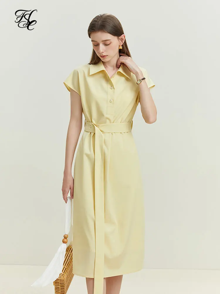 

FSLE Formal Occasion Professional Shirt Dress for Female Summer New Sleeveless Office Lady Simple Interview Dress Women
