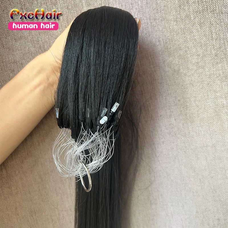 H6 Feathe Human Hair Extensions #60 Straight Remy Micro Ring Hair Extensions Natural Black Loop 16-30inch Fusion Human human hair extensions