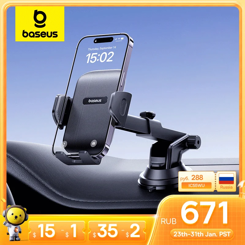 Baseus Car Phone Holder Sucker for Dashboard Windshield Mobile Car Cell Phone Holder Clamp For iPhone Pro Xiaomi Huawei Samsung