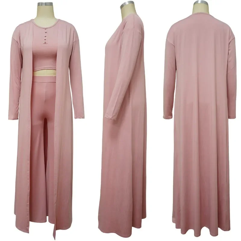 Women's Fashion Solid Casual Pants Set Autumn & Winter New Woman Vest with Long Coat & Trousers Suit Two Piece Outfits for Women