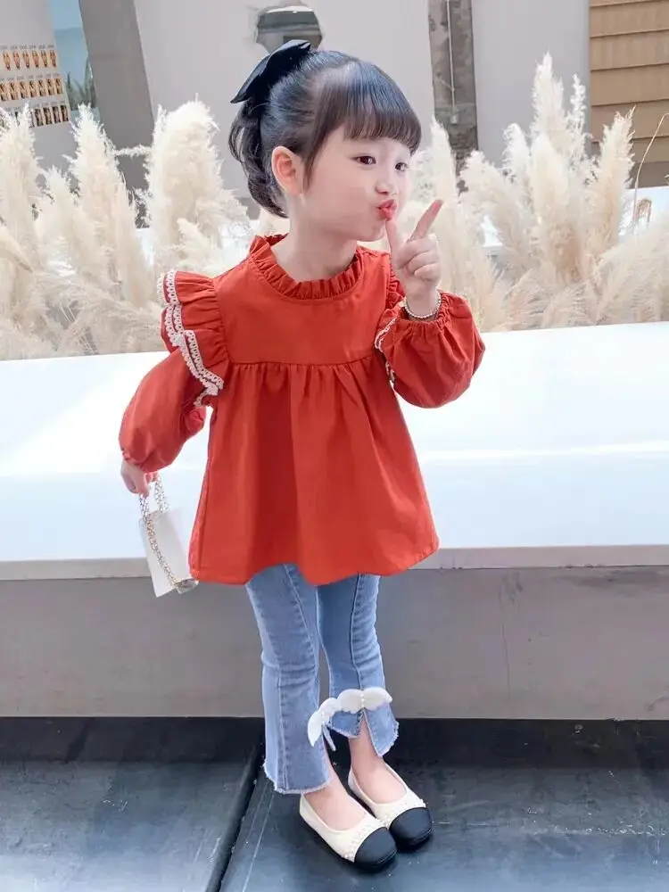 Children's shirt Spring and Autumn long sleeved doll shirt Children's fashionable base Cotton top