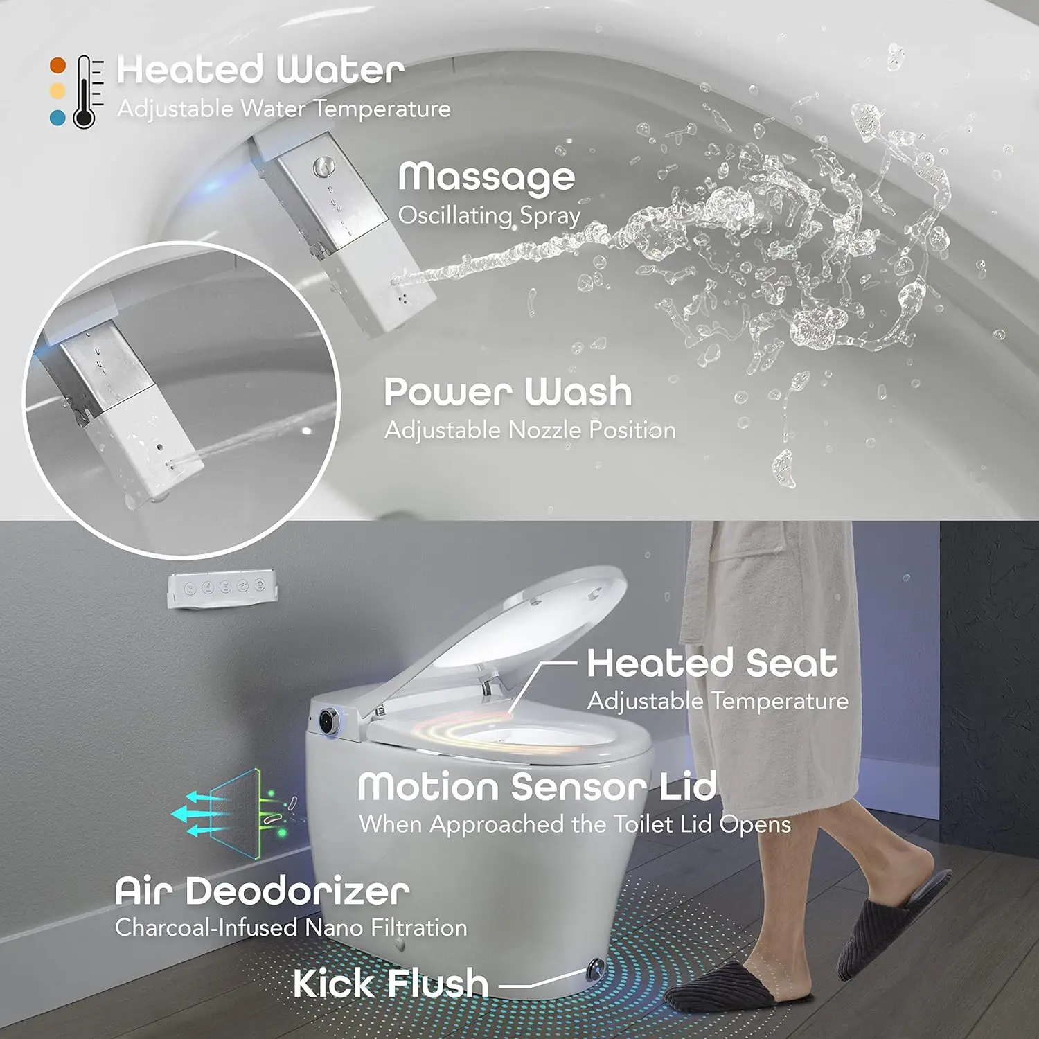 Intelligent Elongated Bidet Toilet Hands Free Open Close Instant Heated Water Dryer & Seat  Quick Drying 2