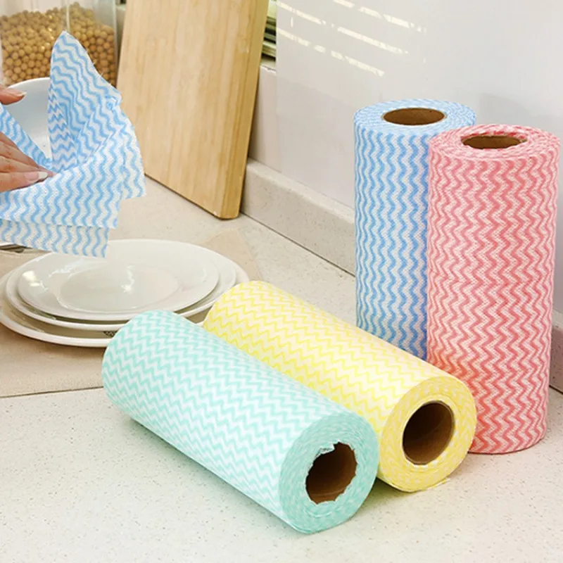 

50Pcs/Roll Disposable Dishcloth Kitchen Bathroom Cleaning Washing Cloth Rag Non-woven Fabrics Disposable Washing Cloth Kitchen