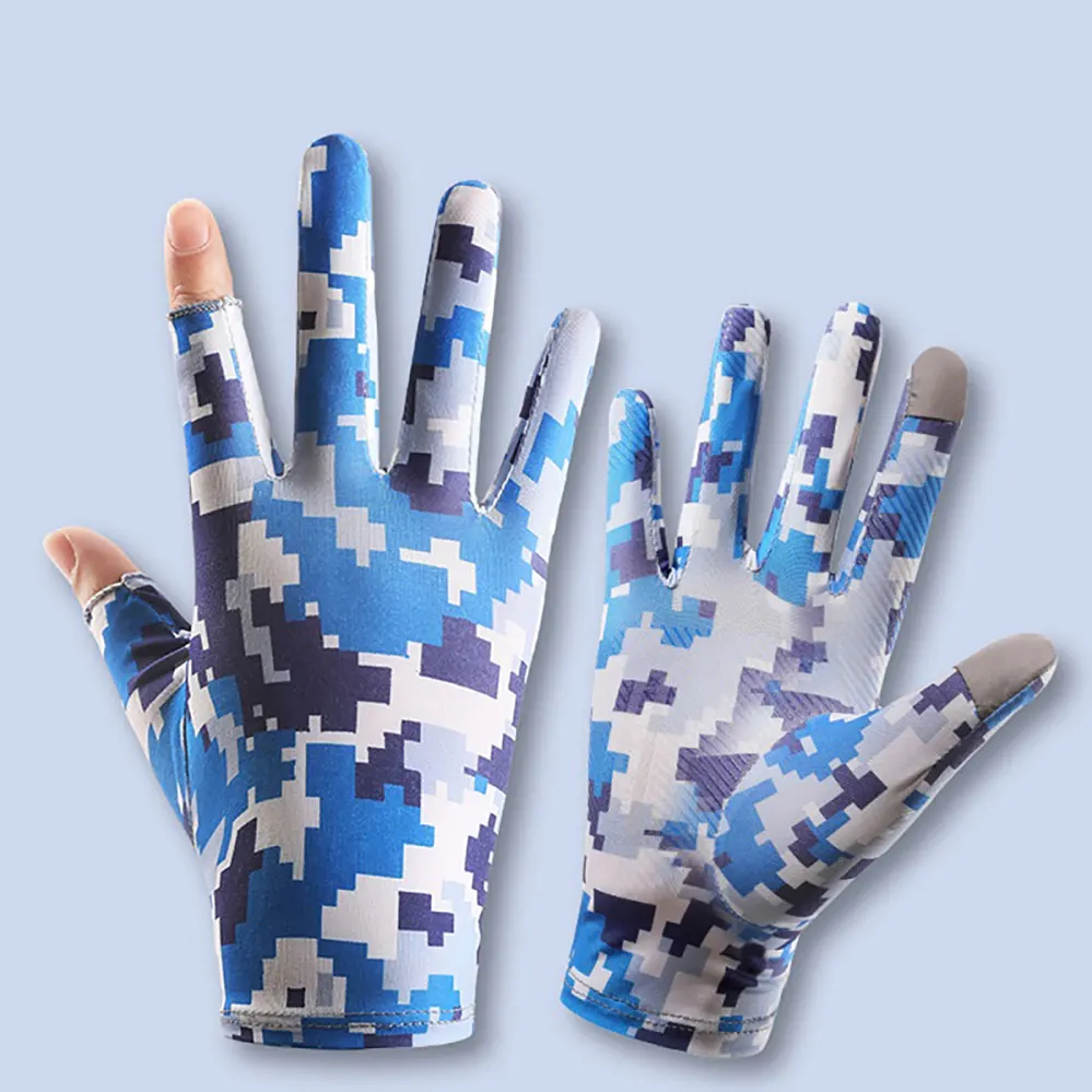 

Summer Gloves Ice Silk Camouflage Two-Finger Full Touch Screen Riding Sun Protection Cool Fishing Men's Non-Slip Driving Gloves