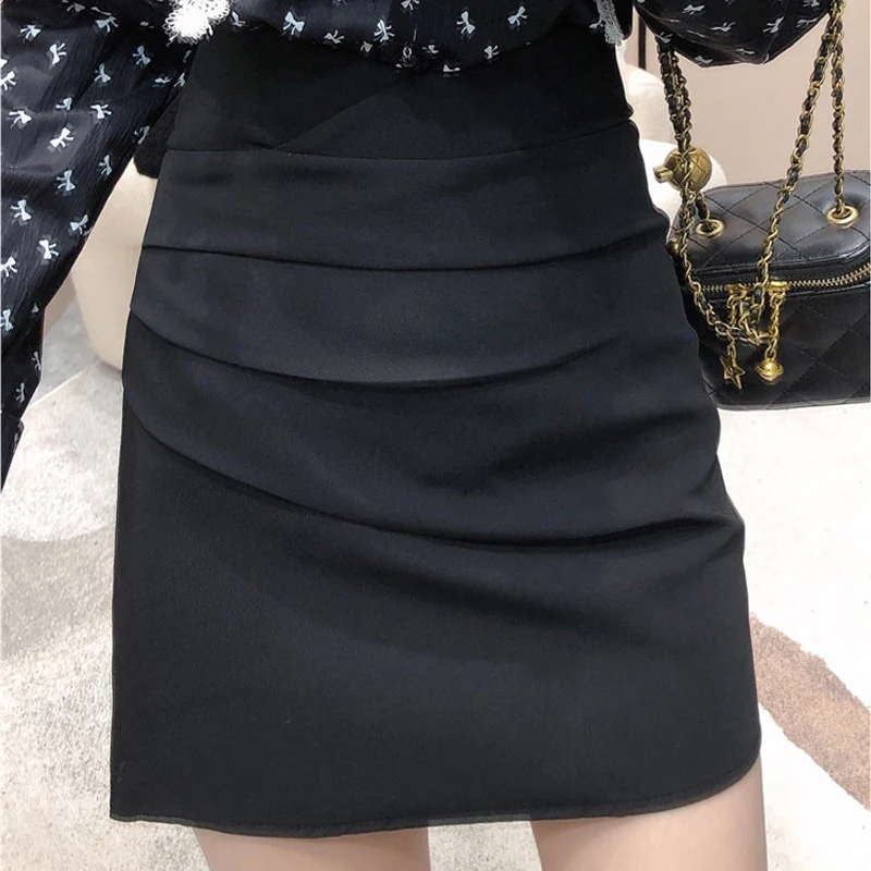 Elegant Black Pleated Mini Skirts Summer 2022 New Side Zipper Party High Waist Sexy Pencil Skirt Korean Fashion Clothing White brown skirt Skirts