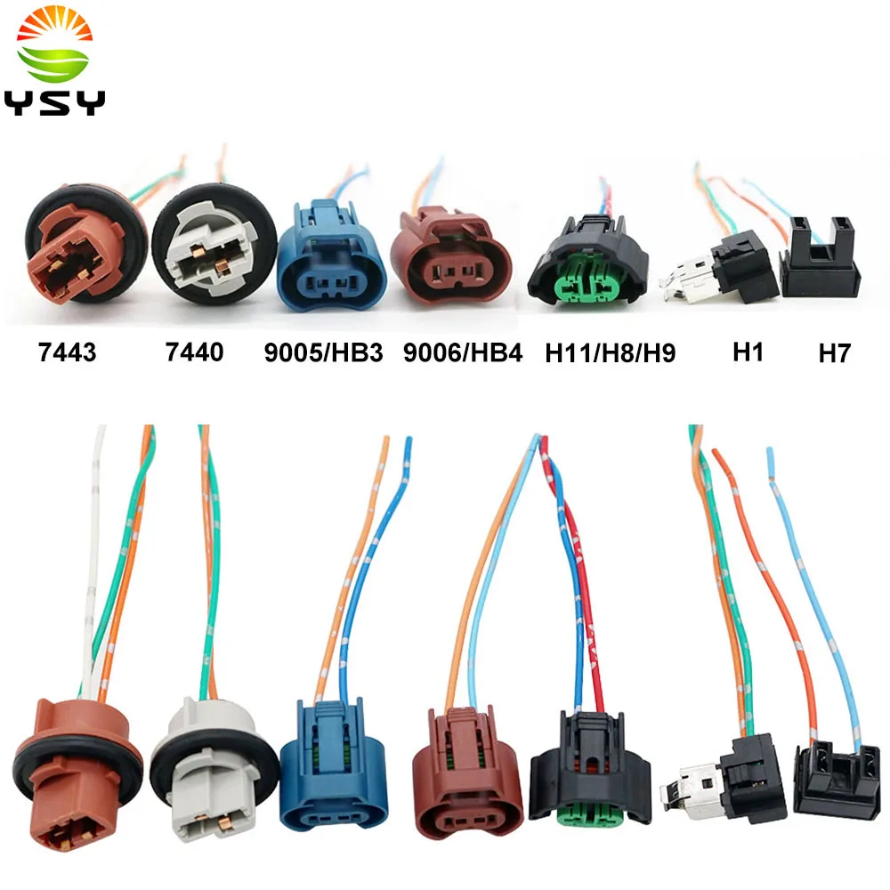 

YSY 10pcs Original LED Female Adapter T20 7440 w21w 7443 w21/5w 9005 9006 H7 H1 H11 Wiring Harness Sockets Wire Connector