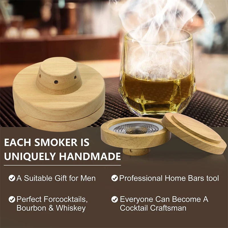 Cocktail Smoker Kit Whiskey Bourbon Wooden Smoked Bartending Sawdust Smoker Set Drinks Kitchen Bar Accessories Tools Men Gifts