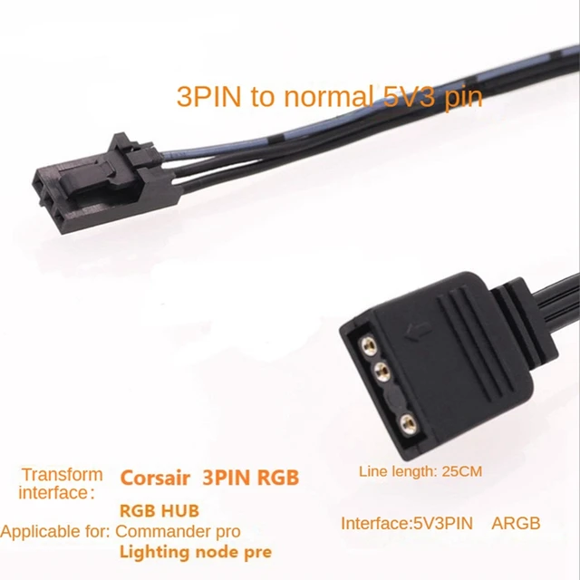 Corsair HD LL 120 RGB Fan to Standard RGB 5v 3 Pin Adapter Cable MDY-CO569