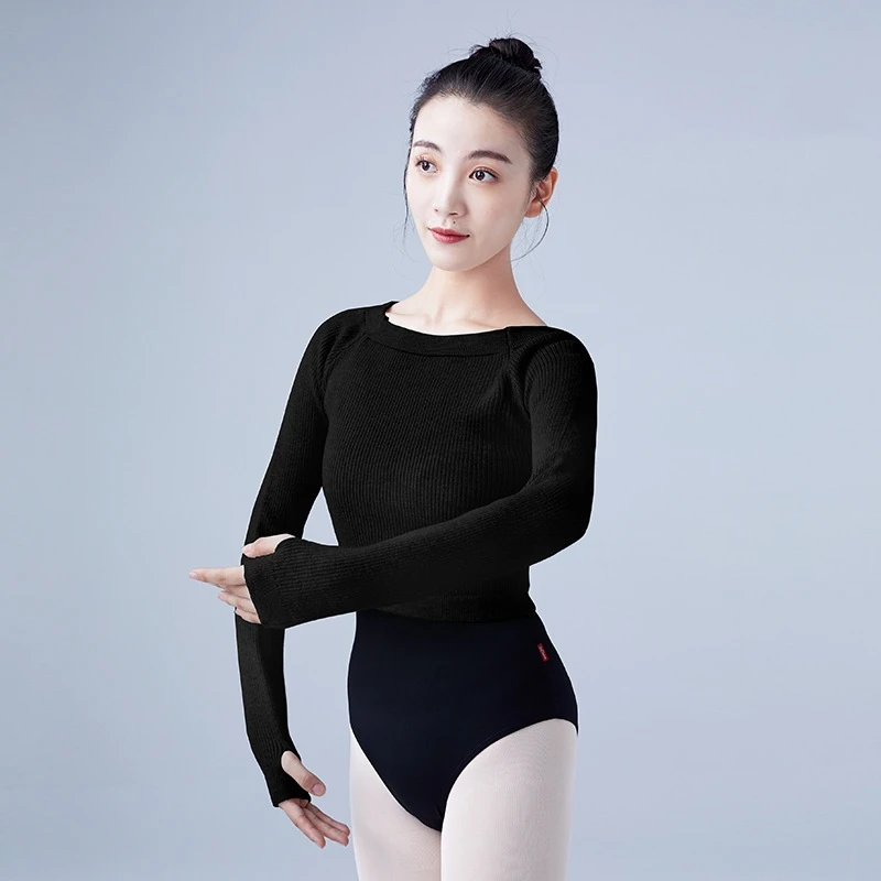 

Women Ballet Top Warm Sweater Gymnastics Leotard Off-Shoulder Long Sleeve Dance Sweater Ballet Jacket Knitted Long Sleeve Winter