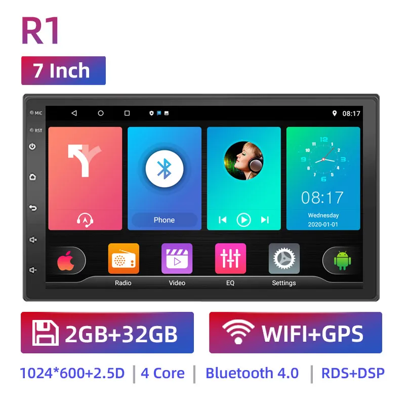 thumbnail image 1 of Lecteur vidéo multimédia universel pour voiture, Android 7, 9, 10 pouces, Radio stéréo, GPS, 2 Din, GPS, pour Volkswagen, Nissan, Hyundai, Kia, Toyota, 1 of 5