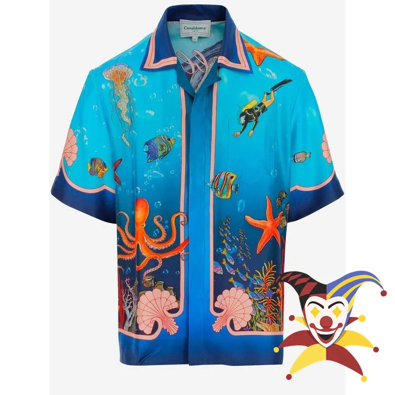 

Casablanca Silk Marine Life World Shirt Men Women 1:1 Best Quality Short Sleeve Hawaii Beach Shirts