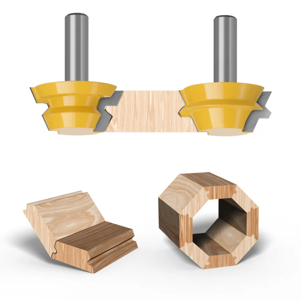 

12mm Shank Octagonal Mortise and Tenon Router Bit Set Woodworking Barrel Making Milling Cutters Kit