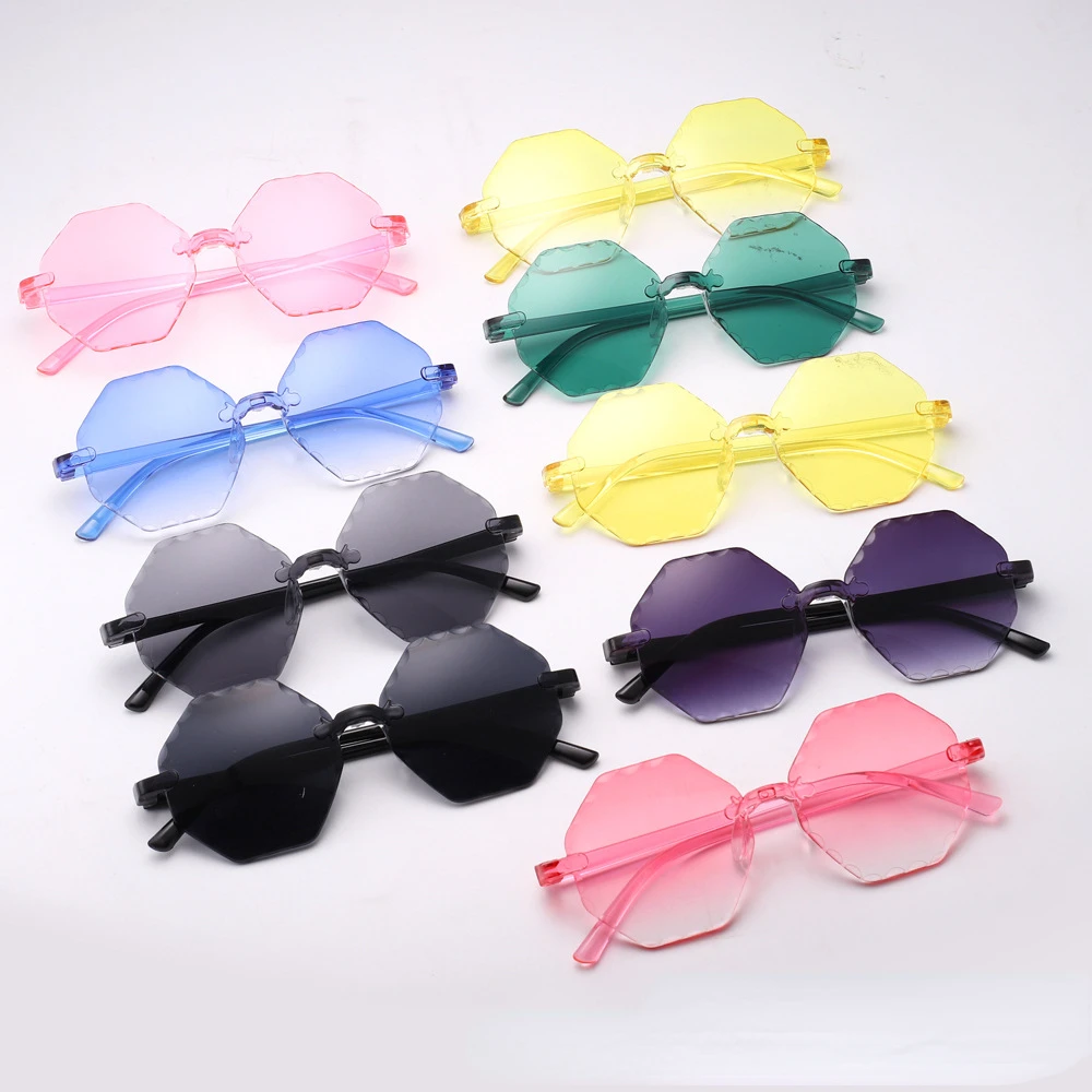 Kid Sunglasses Frameless Polygon Glasses For Children Uv Protection_voghion.com