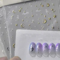 1pcs 5D Bronzing Star Moon Nail Art Stickers Luxury Gold Silver Adhesive Slider Press on Nail Decoration Decals Accessories DIY 2