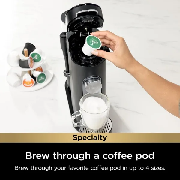 Ninja PB051 Pod & Grounds Specialty Single-Serve Coffee Maker, K-Cup Pod Compatible, Brews Grounds, Compact Design