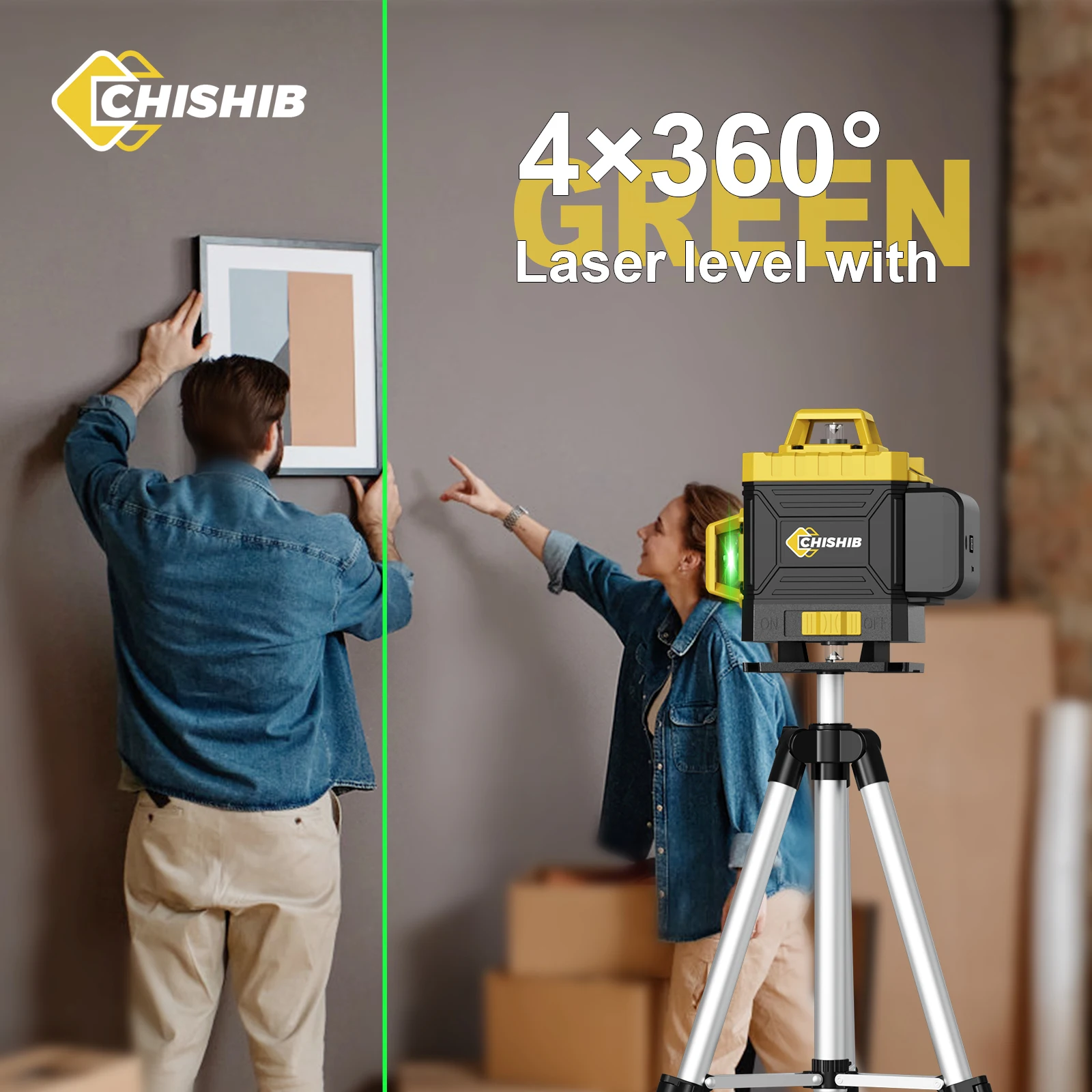 4D 16 Lines Professional Laser level Optional accessories Tripod 360&deg;Self-leveling Laser Levels Green Beam Nivel CHISHIB laser level