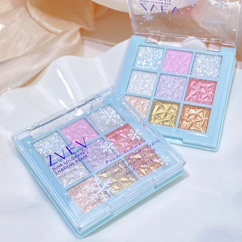 Eye Shadow Eye Shadow Plate 9 Colors Glitter Snowflake Dream Girl Pearly Matte Highlights Cool Tone