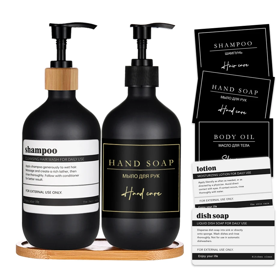 500Ml Nero Opaco Dispenser Di Sapone Bottiglia Shampoo Balsamo Lavaggio Del Corpo Bottiglia Riutilizzabile Piatto Sapone Sapone Per Le Mani Adesivo Im