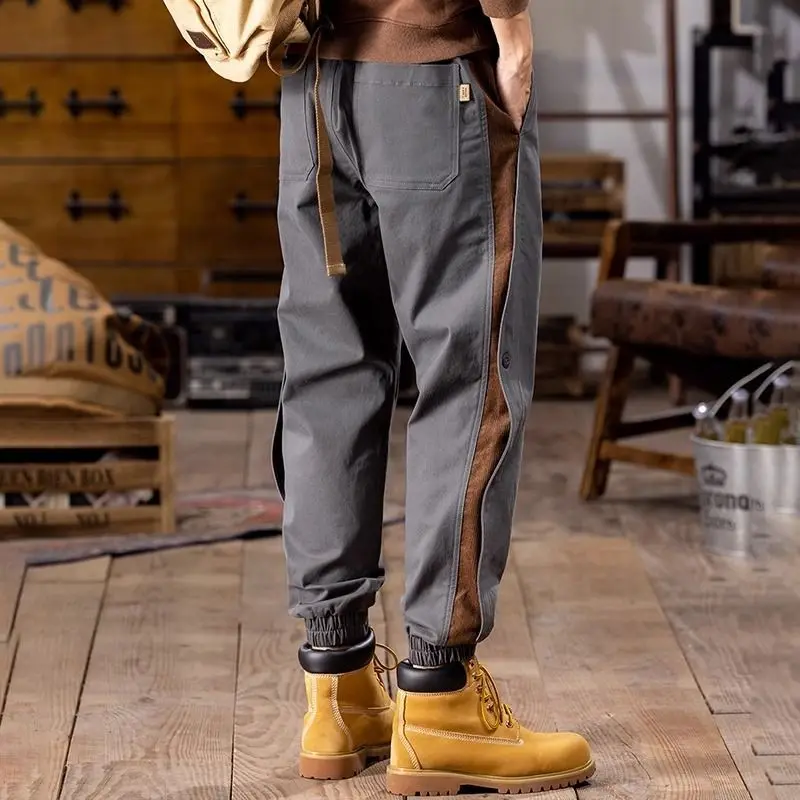 Spring Autumn Fashion High Waist Pocket Trousers Man Casual Versatile Loose Solid Simple Men's Pants Patchwork Chic Male Clothes