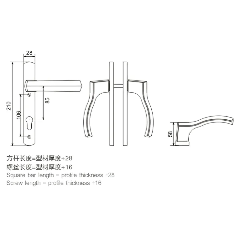 Special offer black 85 aluminum upvc door lever handle door lock handle set for external