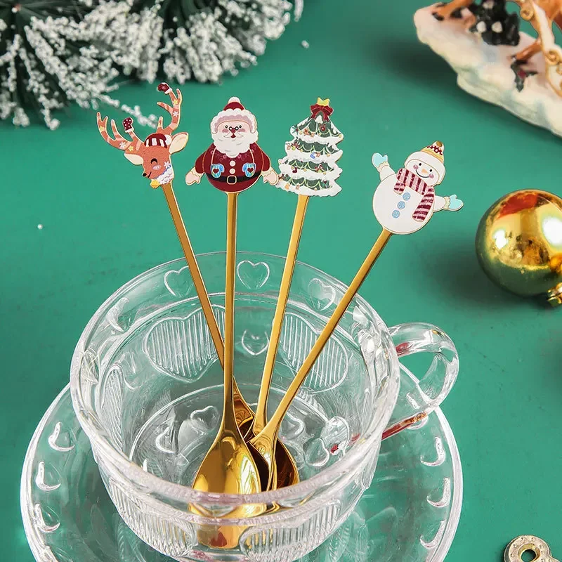 Christmas Fruit Fork Stirring Spoon Kitchen Supplies Coffee Dessert Spoons New Year Tableware Santa Xmas Gifts Decorations
