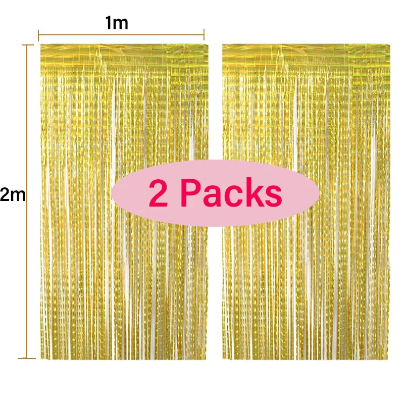 Silver Metallic Tinsel Fringe Curtains - Party Backdrop Decor (2-Pack)