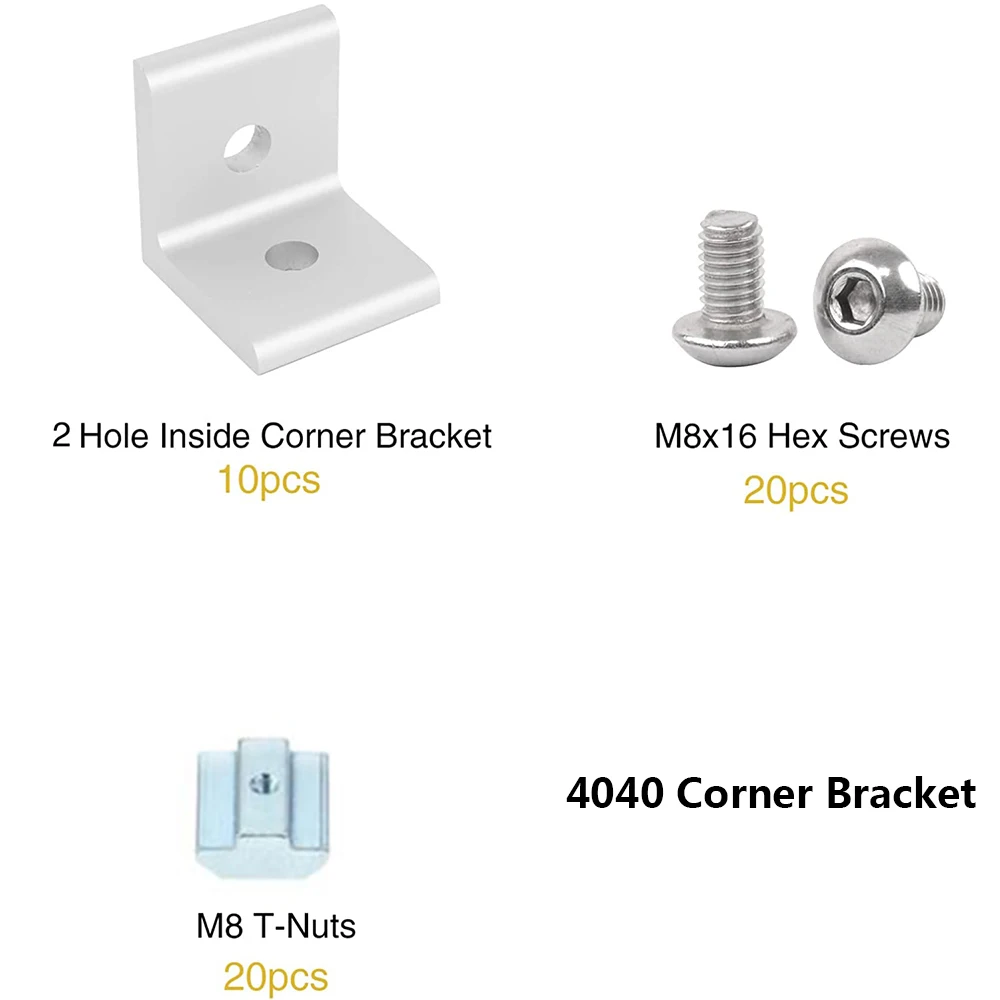 L Shape Corner Bracket Fitting 90 Degree Connector with T Nuts and Hex Screw for Aluminum Extrusion Profile 10pcs 2040 4040 aluminum profile connector aluminum profile extrusion