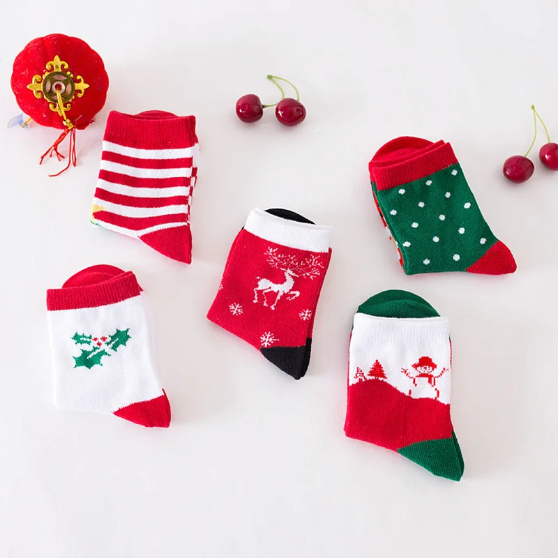 1Pair Merry Christmas Tree Snowman Santa Claus Clothes Autumn Winter Children White Tube Socks for Baby Infant Accessories Stuff