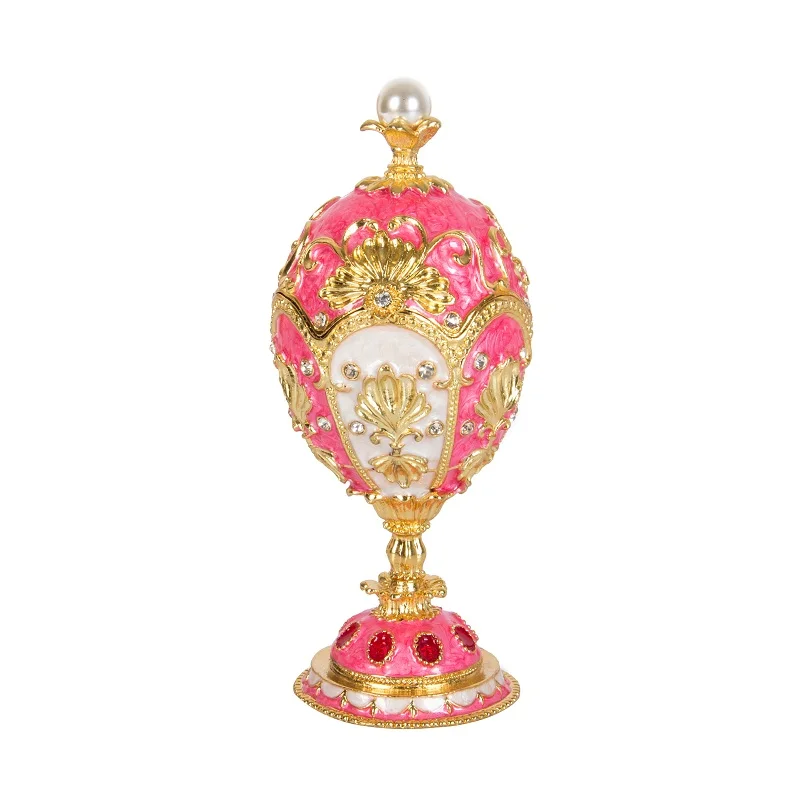 QIFU Beautiful Metal Luxury Pink Faberge Egg Trinket Box for Home Decor 2